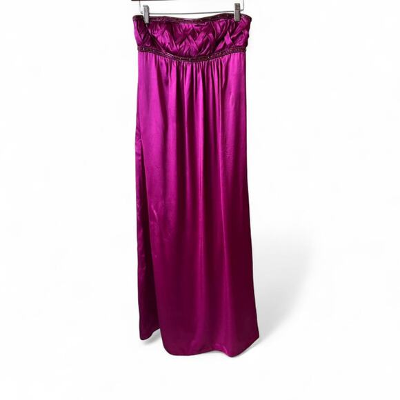 Laundry by Shelli Segal Magenta Satin Beaded Maxi Dress Strapless Size 0 - Picture 2 of 8